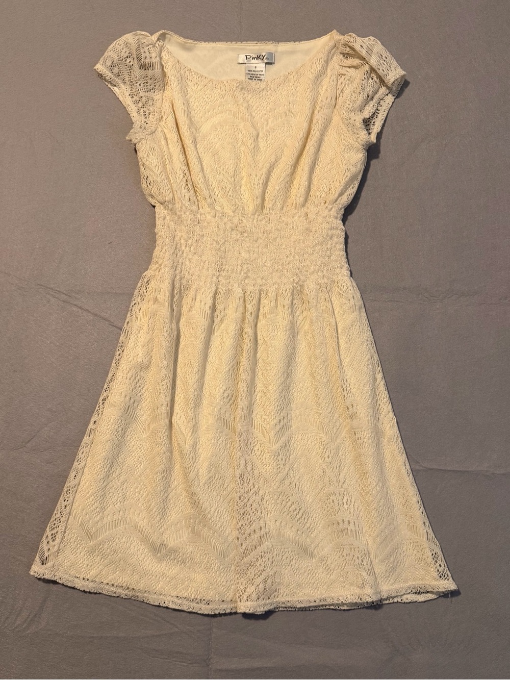Pinky Cream Crochet Lace Overlay Dress Juniors Small. Cottagecore Twee Boho